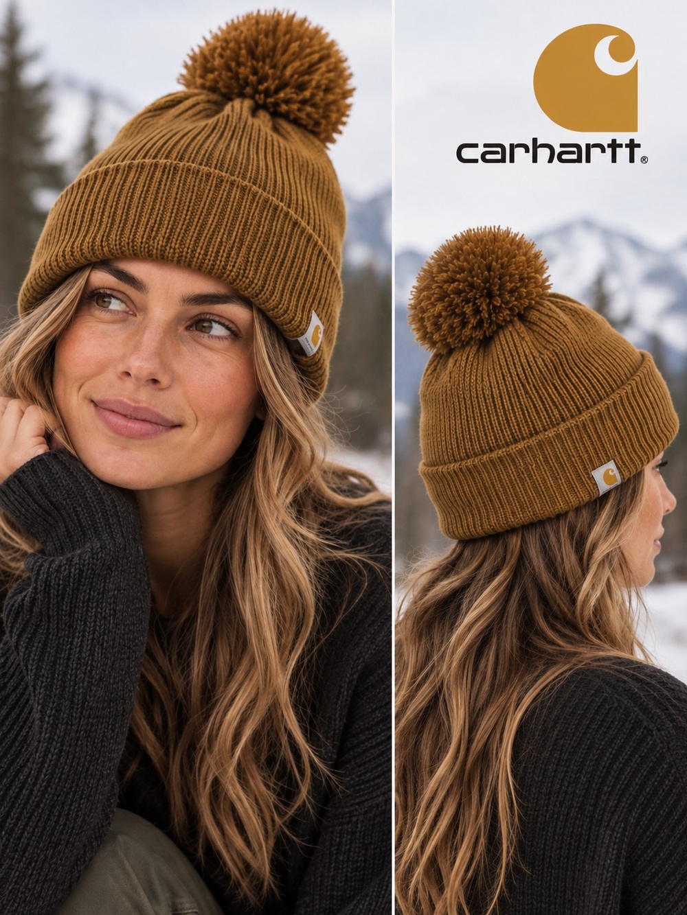 Carhartt Women’s Brown Pom-Pom Cuffed Knit Beanie